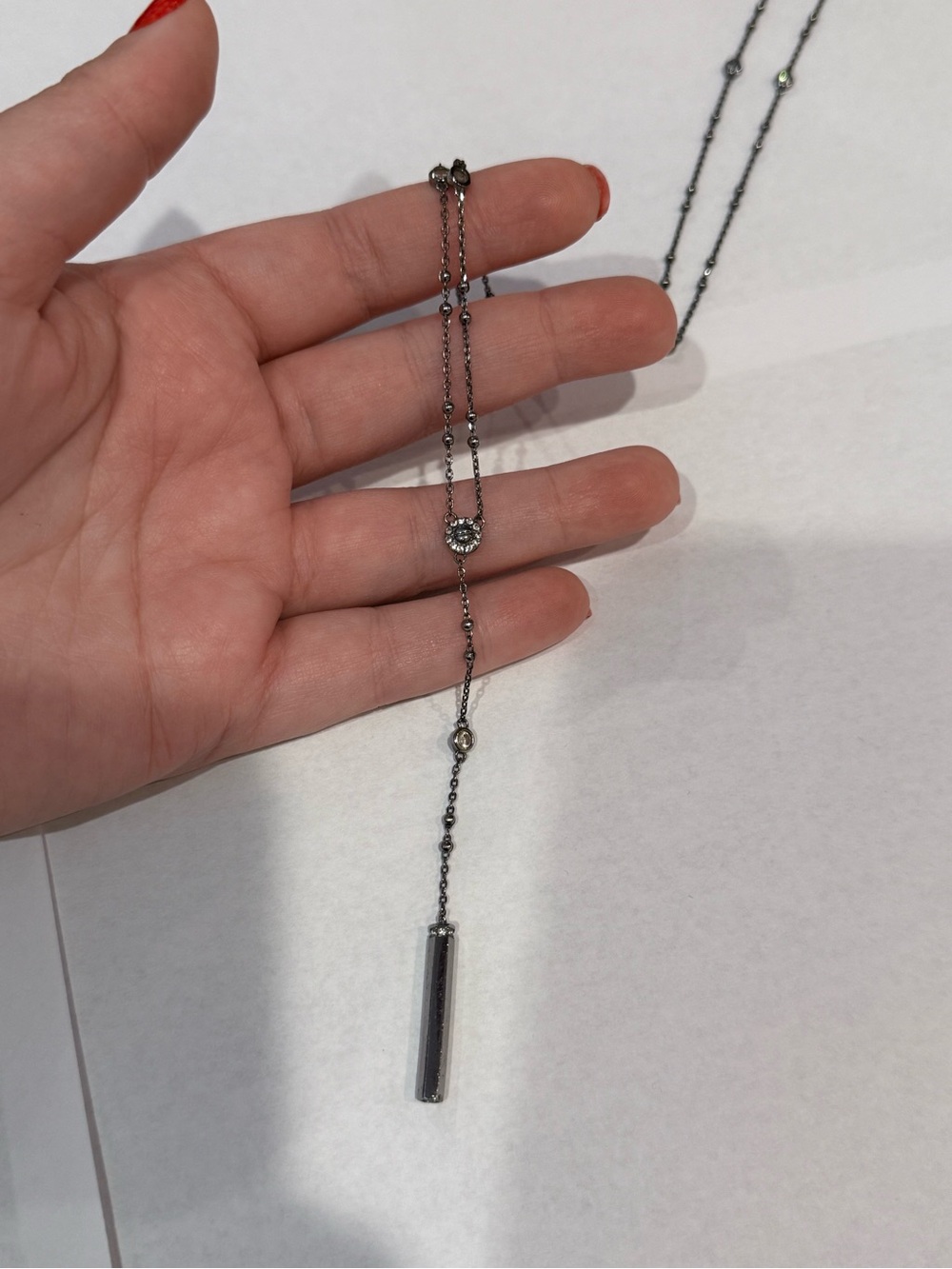 Henri Bendel Gunmetal Lariat Station Necklace - Picture 6 of 11